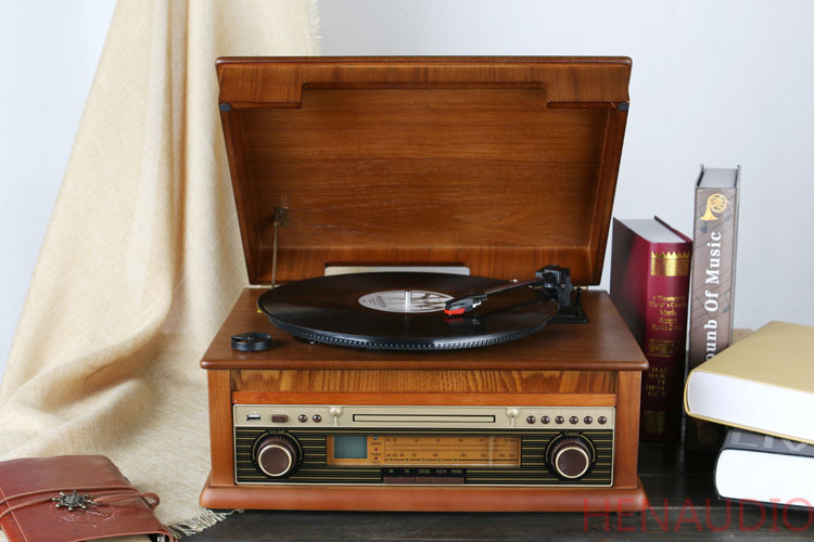 đầu đĩa than audio technica	 Hengxin mới cổ điển nhỏ bằng gỗ vinyl máy ghi âm retro máy ghi âm máy CD - Máy hát dau dia than