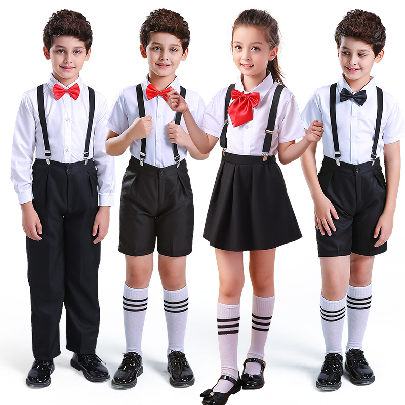 儿童礼服男童朗诵表演服背带裤元旦中小学生合唱服主持人演出服装