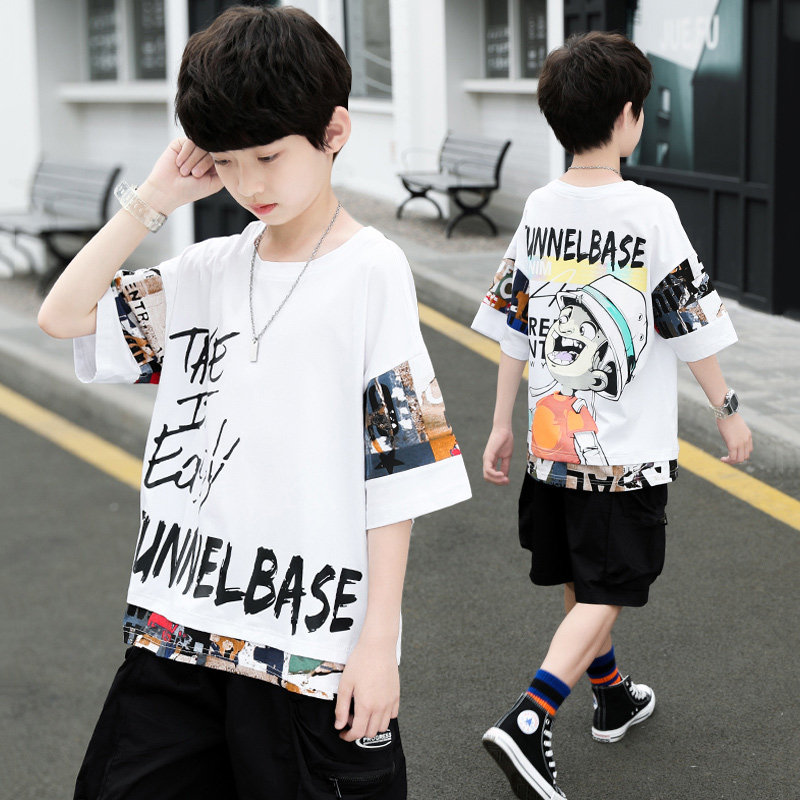 Boy T - shirt Short sleeve 2022 new big boy summer dress boy online red - fried street tide