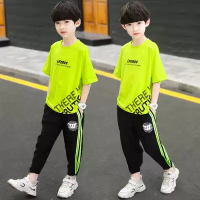 Boys summer suit 2021 new boys handsome trendy children's sports big children's summer children's clothing two-piece set