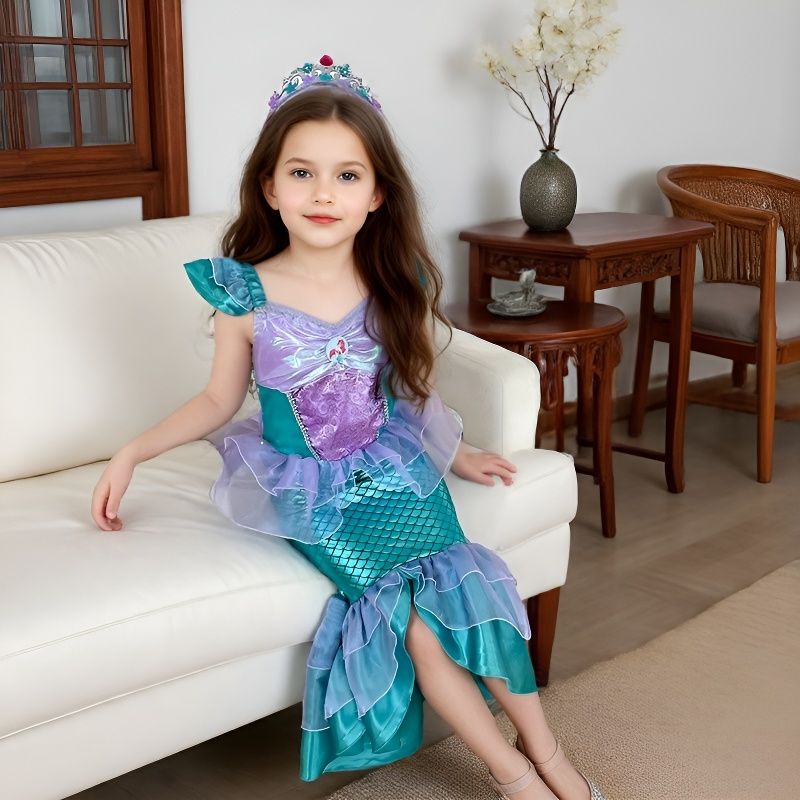 Little Mermaid Princess Dress Ariel Girls' Dress Children's Fishtail Long Dress Summer Baby Clothes
