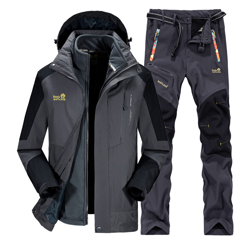 Autumn Winter Outdoor Assault Suit Suit Men's Three-in-one Two Sets Waterproof And Breathable Women Detachable Large Yard Climbing Suit-Taobao