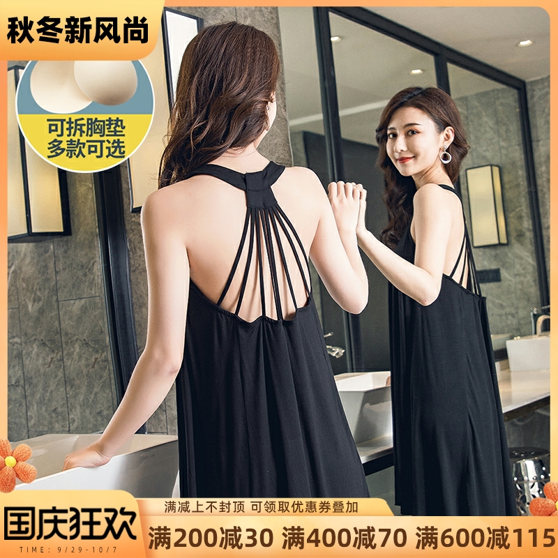 Sling nightdress women summer modal cotton thin section large size pajamas ladies sexy strap chest pad 2022 new