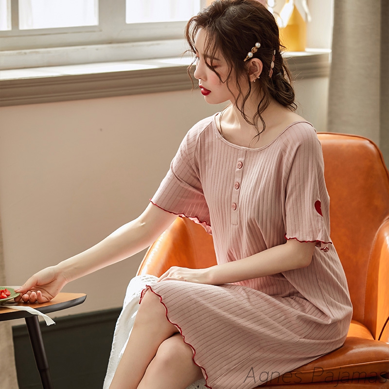 Nightdress women's summer cotton short-sleeved thin backless home service sexy beautiful back student girls' pajamas 2022 new trend