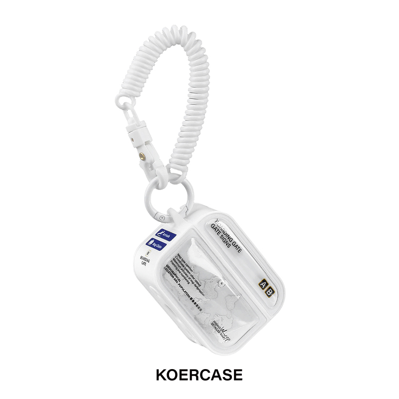 Airplane Ticket Map Airbag White Couple Ins Style Niche Original Creative Minimalist Design Suitable for Apple AirPods 2/4Th Generation 3Rd Generation Pro 3Rd Generation Protective Case Earphone Shell Anti-Drop Anti-Loss Lanyard