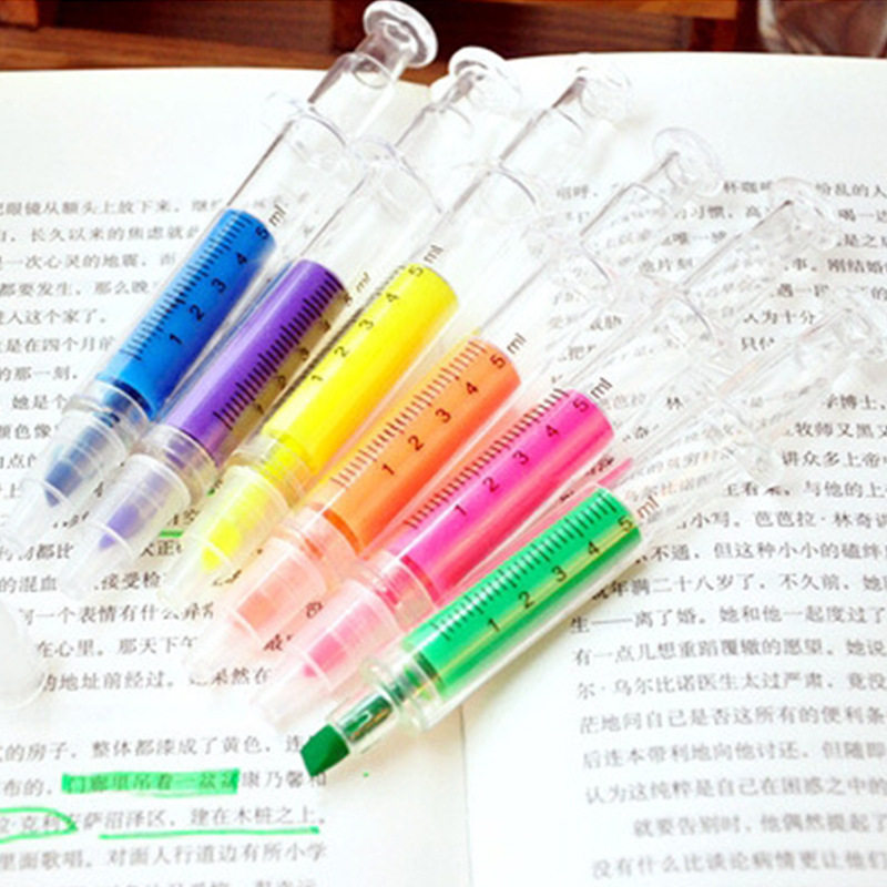 Creative Stationery Syringe Pen Japan and South Korea Cute Colorful Highlighter Children's Student Supplies Prize Office Advertising Pen