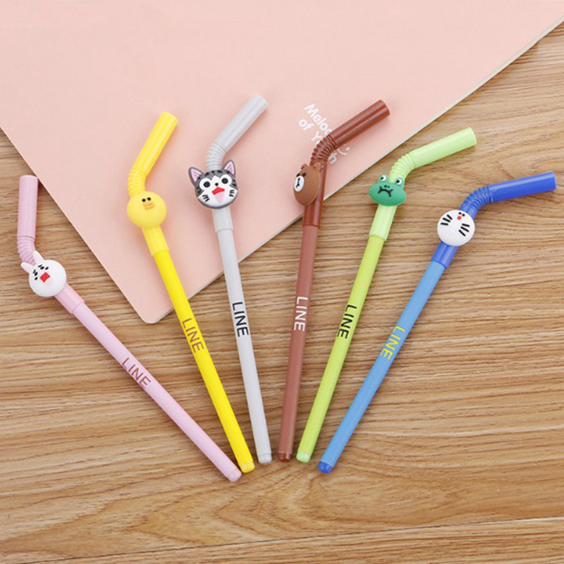 Creative Animal Straw Styling The Sex Pen Cute Cartoon Christmas Student Stationery Black Water-based Pen Signature Pen