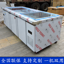 Glass door Buffet Display Cabinet customized stainless steel open stall refrigerator with lid hot pot shop sliding door fresh-keeping Cabinet