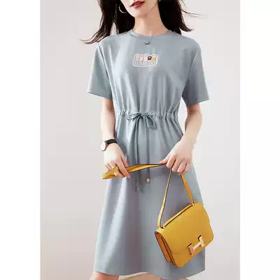 Gentle wind dress summer 2021 New High waist drawstring soft cute cat claw age age slim short sleeve temperament T-shirt skirt