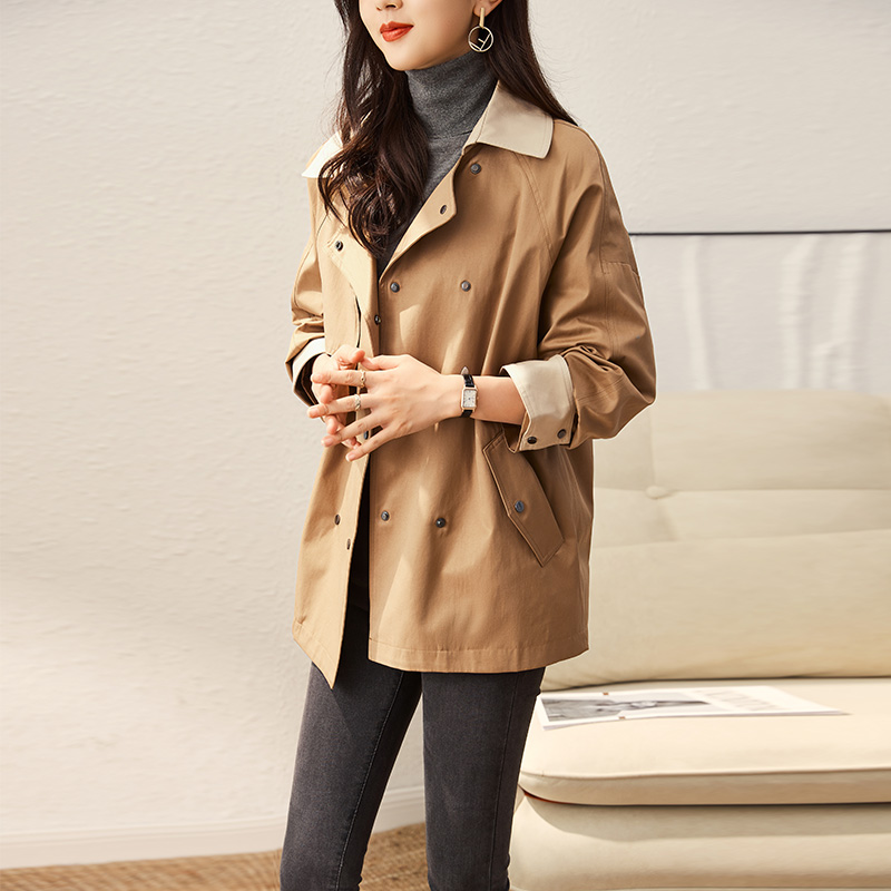 Small short - edition coat girl 2022 Spring and Autumn new POLO collar coat relaxed casual pure color coat