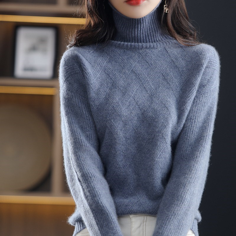 Thicken pure cashmere shirt in 2023 new explosion loose and high - collar knitting soft glutinous sweater woman autumn winter