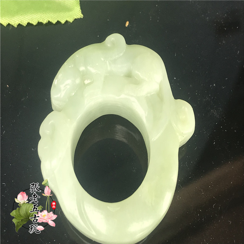 Warring Kỳ ngọc cổ ngọc bích cổ ngọc cũ ngọc bích cổ ngọc bích ngọc bích cao mảnh 貔貅 vòng kéo ngón tay ngọc bích đen