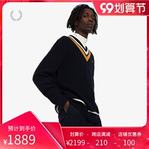 FRED PERRY mens sweater 2021 Autumn New British casual V collar wheat ear embroidery wool K2544