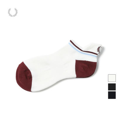FRED PERRY Men's winter color-blocking sporty and casual socks with wheat ear embroidery trendy and fashionable boat socks F19938