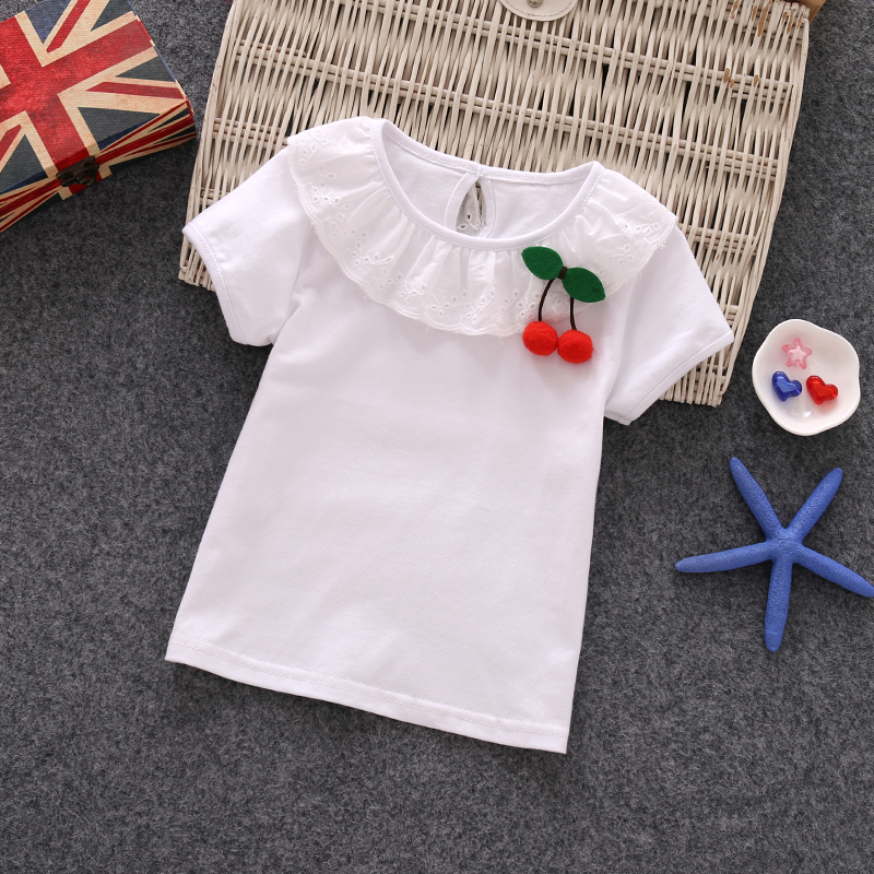 Mùa hè 2018 bé gái mới bồng bềnh áo thun cotton trắng phiên bản Hàn Quốc của bé trai lớn phần mỏng tay ngắn áo thun trẻ em đồng phục