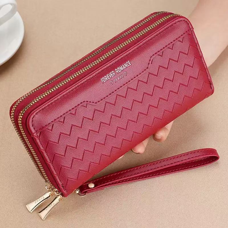 New Style Women's Double Zipper Wallet, Long Large-Capacity Plaid Clutch Bag, Double-Layer Wallet, Korean Style Coin and Mobile Phone Bag