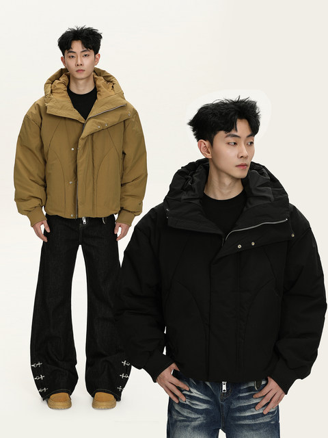 A Carton Winter American-Style Deconstructed Hooded 90 White Duck down Jacket for Men and Women, Loose Casual Warm down Coat Trendy