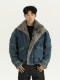 Acarton Retro Washed Design Denim Cotton Jacket for Men and Women, Winter Warm Short Style with Fur Collar