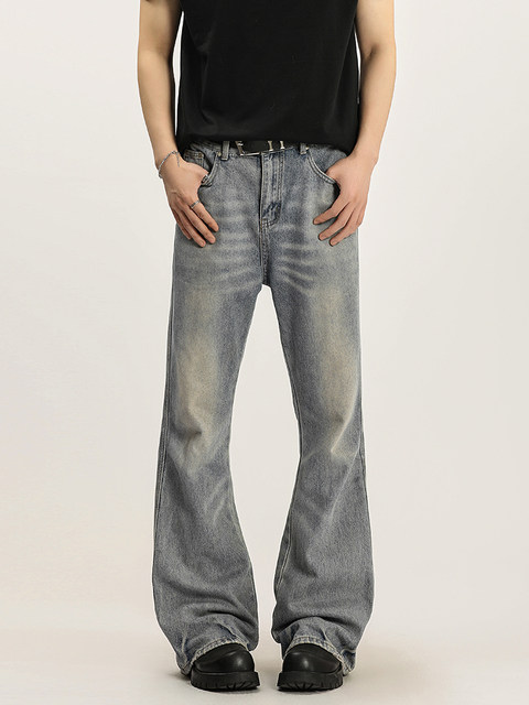 A Carton High Street Cleanfit Washed Denim Jeans for Men, Straight Loose Fit, Slightly Flared Long Pants, Vibe Style Pants for Women