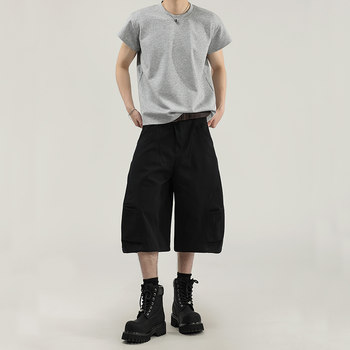 A Carton Scimitar-Style Work Shorts for Men and Women, Loose Wide-Leg Pleated Cleanfit Structure Casual Knee-Length Shorts, Trendy
