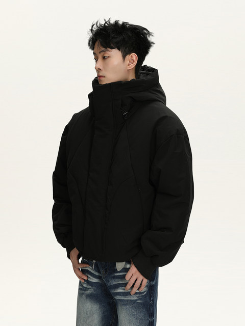 A Carton Winter American-Style Deconstructed Hooded 90 White Duck down Jacket for Men and Women, Loose Casual Warm down Coat Trendy