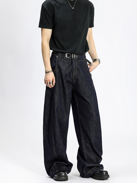 A Carton of Vintage Denim Black Scimitar Wide-Leg Loose Jeans, American Casual Baggy Pants for Men and Women, Trendy