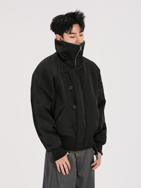 A Carton American-Style Fur Collar Jacket, Mountain Carving Cotton Coat, Unisex Winter Design, Thickened Jacket, Casual Cotton Clothing