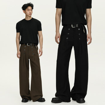A Carton Vintage Double-Breasted Old Money Style Casual Trousers for Men and Women, Loose Design, High-End Drape, Straight-Leg Pants