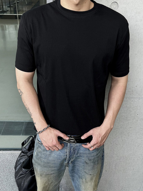 A Carton Jackson Wang's Same Style Short-Sleeve T-Shirt 300g Sorona Base Shirt Slim Fit Versatile Half-Sleeve Top for Men