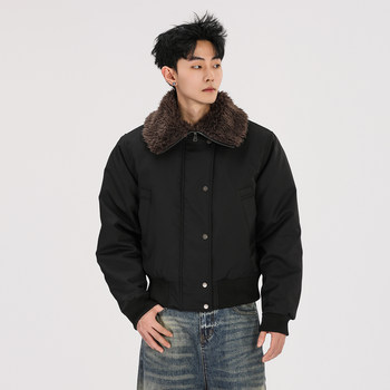 A Carton American Retro Winter Padded Jacket with a Fur Collar for Men and Women, Thickened for Warmth, with a High-End Feel
