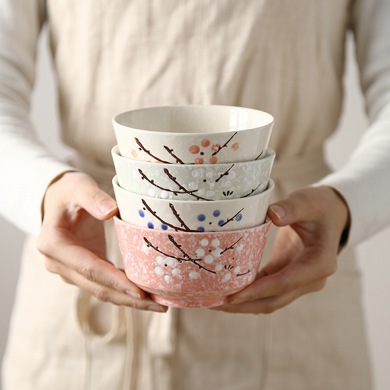Creative Japanese home ceramic rice bowl Eating porcelain bowl Small bowl soup bowl Dining room personalized tableware combination Microwave oven