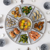 Net red New Years Eve dinner reunion split fan plate ceramic platter round table set plate Japanese and wind tableware combination