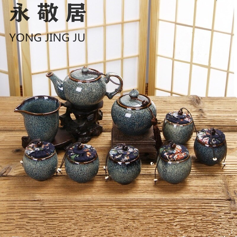Yongjing Gujun Kiln Jianzengfu Tea Furniture Set Group Home Ceramic Tea Cup Teapot Tea Tea Office Upscale Gift Giving Ceremony