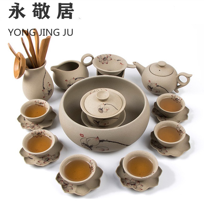 Chinese retro whole set of kung fu tea set teapot cover bowl teacup hand-painted ceramic office reception high-end gift box