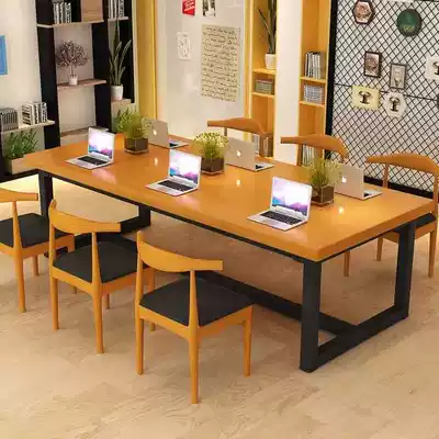 Simple modern solid wood large long table conference table long desk desk desk desktop computer desk desk iron dining table