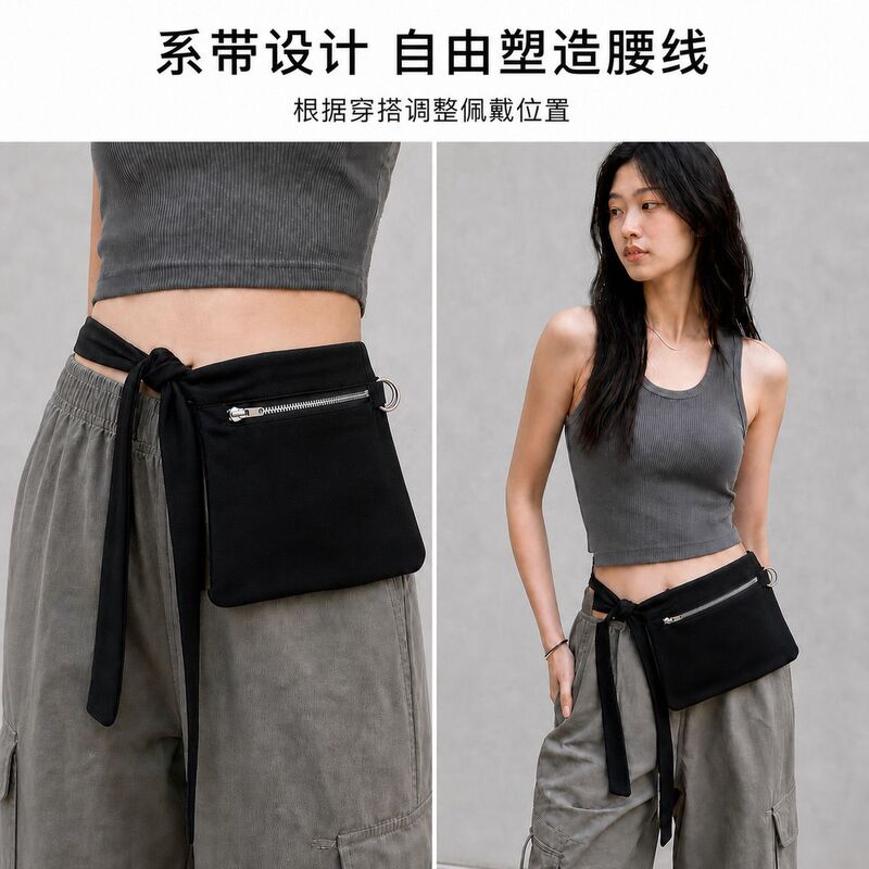Women's Bag, Women's Crossbody Bag, Waist Bag, Black Small Bag, Lightweight, Simple, Versatile, Commuting, Casual, Trendy, Mobile Phone Bag with Strap