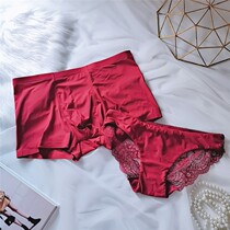 Couples underwear One man and one woman suit the year New Year New Years New Year Red Wedding Marriage New Wedding Lace Ice Silk