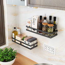 Punch-free black stainless steel kitchen rack wall hanging household corner multifunctional seasoning supplies storage rack