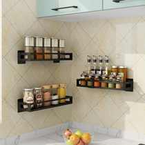 黑色不锈钢厨房置物架壁挂家用免打孔调味料架油盐醋酱用品收纳架