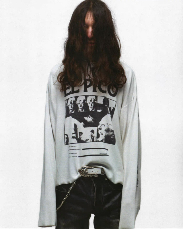 [Exclusive in Stock] Erd Portrait Illustration Faded Washed El Pico Rib Ls White Long Sleeve