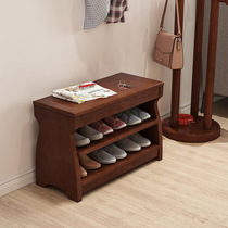 All solid wood shoe stool storage stool home door flip shoe cabinet type three-layer large size can sit on Chinese shoes