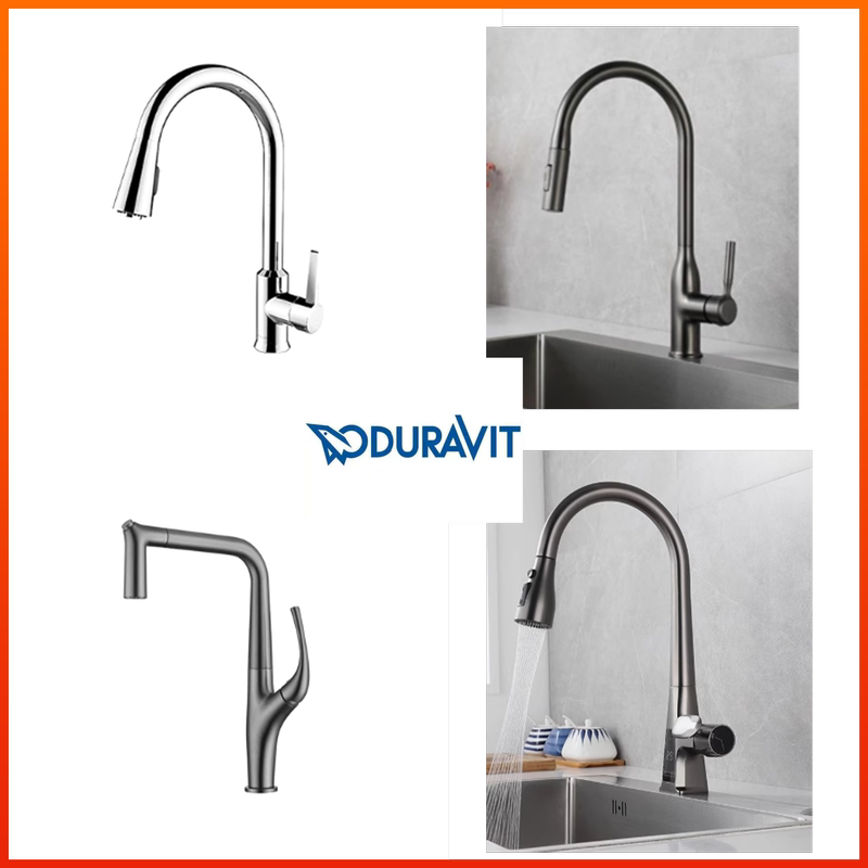 Duravit All-Copper Kitchen Faucet Pull-Out Rotating Hot and Cold Water Household Kitchen Sink Faucet