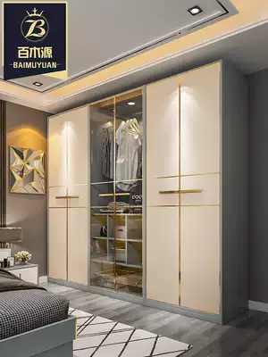 Nordic small apartment light luxury wardrobe Modern simple Italian minimalist cloakroom glass wardrobe flat door four or six doors