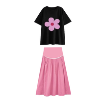 Maternity suit short-sleeved thin loose casual printed round neck top skirt 2024 new two-piece set summer