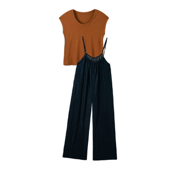 Maternity suit summer 2026 new korean round neck short-sleeved thin loose top blue overalls two-piece set