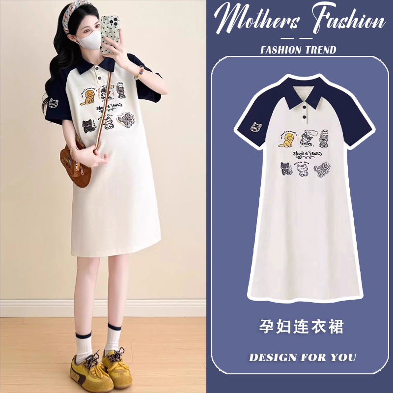 Maternity Dress Summer 2026 New French Casual Lapel Patchwork Short-Sleeved Thin Mid-Length Dress for Petite Women Maternity Dress Summer 2026 New French Casual Lapel Patchwork Short-Sleeved Thin Mid-Length Dress for Petite Women
