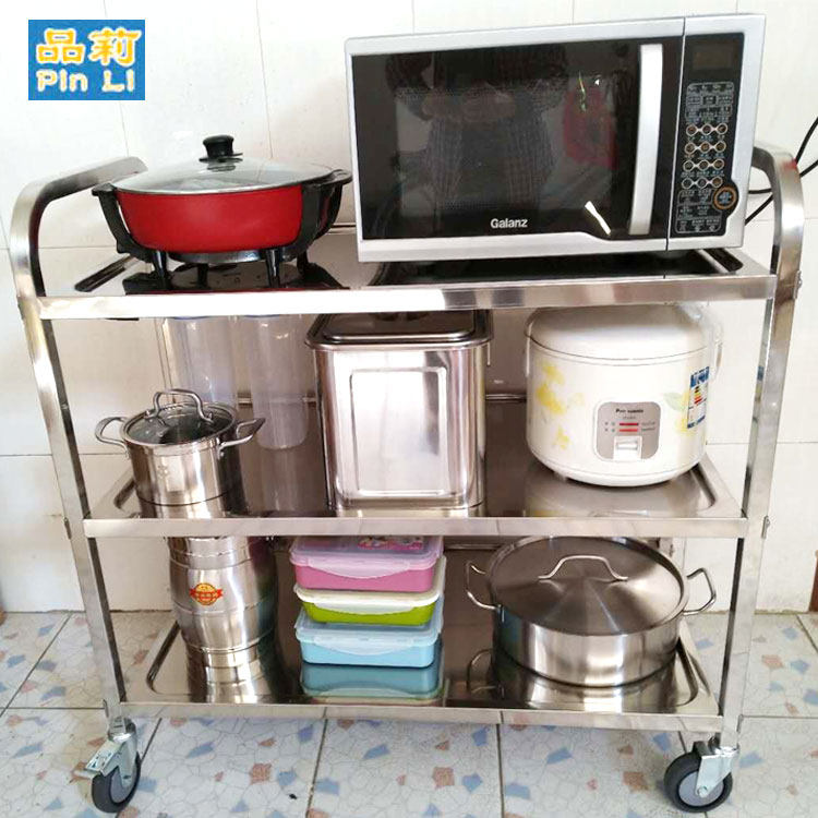 Stainless steel kitchen shelve floor 3 floors 2 with wheels Home trolley microwave Microwave Oven Shelve Whole Cabinet Rack Hearth
