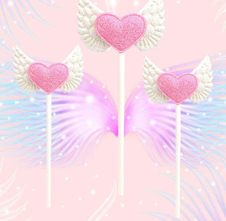 New cake decorated with the wings of angels bright pink love birthday wedding dessert insert