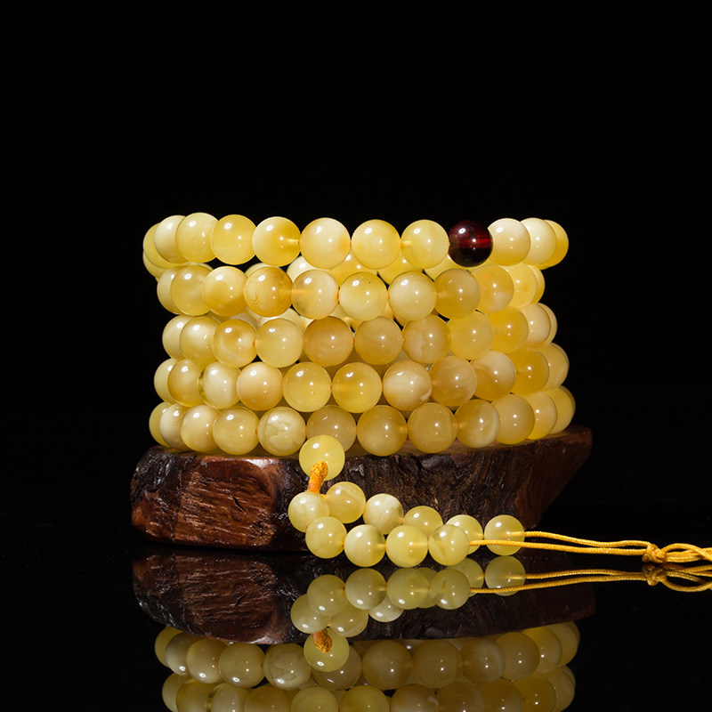 Beeswax Pendant Brightly Carved Women's Round Bead Ruyi Pixiu Sweater Chain Chicken Oil Yellow Gourd Russian Flower Amber Bracelet