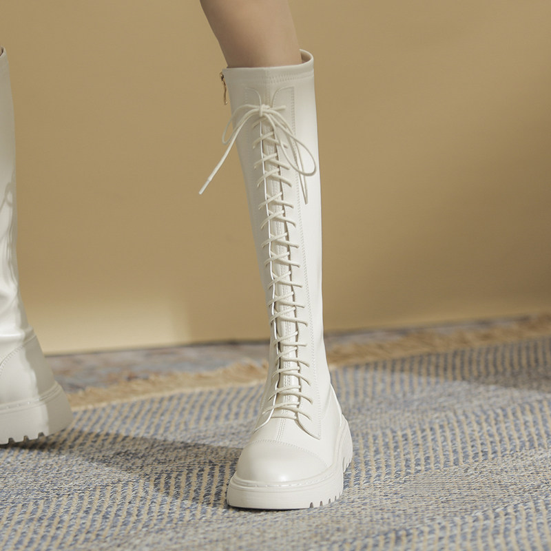 However knee-length boots woman 2021 new white high cylinder autumn winter boots genuine leather Inn wind flat bottom long cylinder boot CE